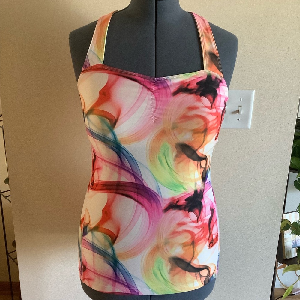 Old Navy Women’s Activewear Workout Colorful Swirl Racerback Tank Top, Size L